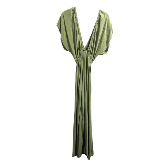 ASOS Design Flutter Sleeve Maxi Beach Dress in Khaki Green - KHAKI Women's sz. 6 - Picture 3 of 6